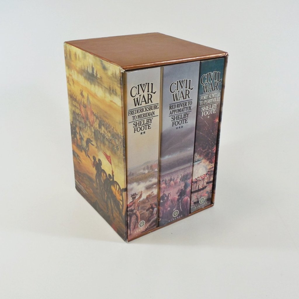 3-volume box set of 'The Civil War' by Shelby Foote, featuring artwork depicting Civil War battles on the covers.